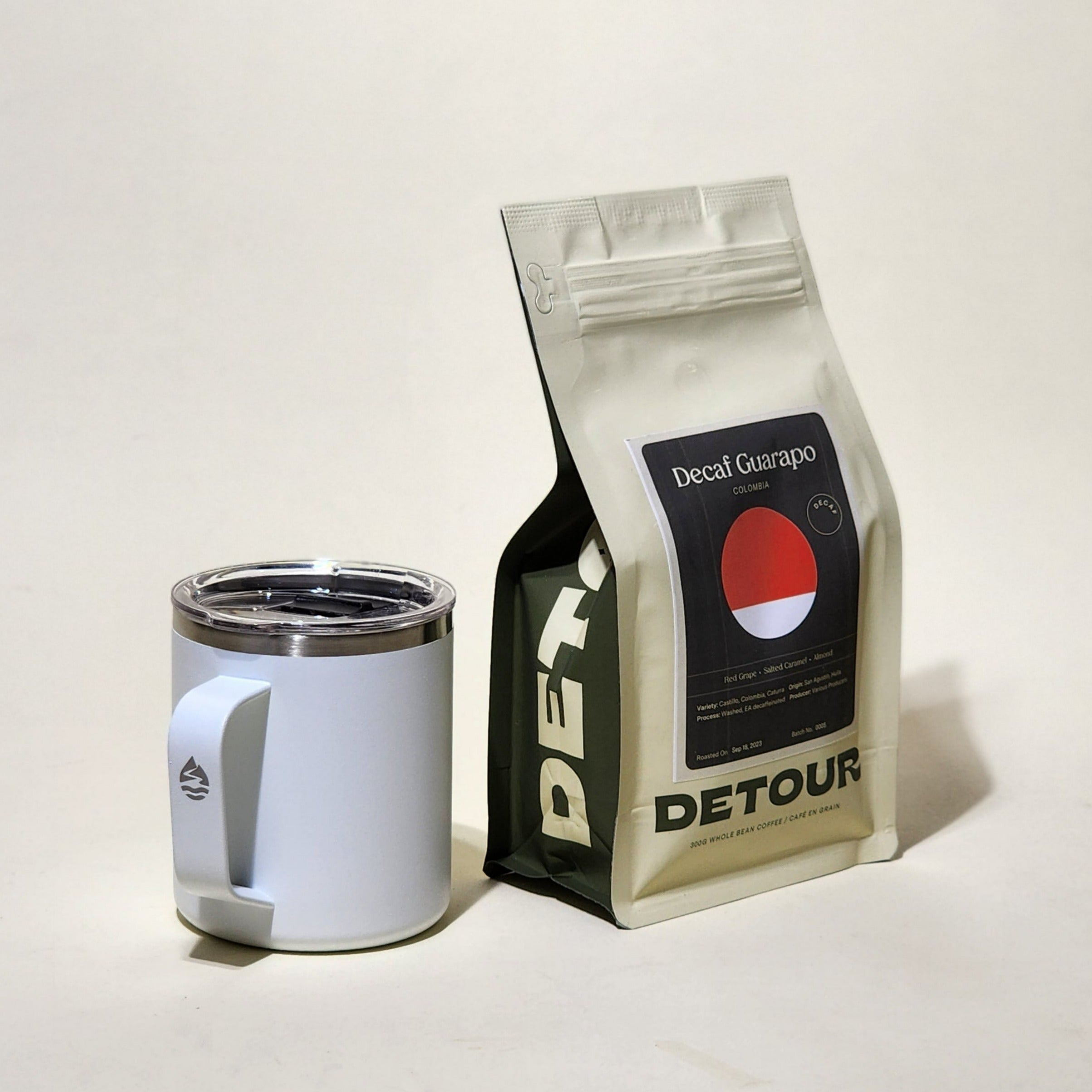 Detour Coffee Roaster Colombia Guarapo Decaf - Red Grape, Salted Caramel, Almond Tasting Profile - Naturally Decaffeinated Coffee - San Agustin, Huila Origin - Various Smallholders Producer - Caturra, Colombia, Castillo Variety - Washed, E.A Decaffeinated Process - Learn More on Our Website