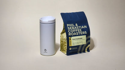 Phil & Sebastian Coffee Roasters' Standard Espresso. Consistent flavor profile with sweet, chocolatey, and nutty notes. Sourced from individual farms and co-ops. Brew with parameters optimized for espresso excellence.