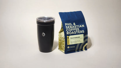 Phil & Sebastian Coffee Roasters' Standard Espresso. Consistent flavor profile with sweet, chocolatey, and nutty notes. Sourced from individual farms and co-ops. Brew with parameters optimized for espresso excellence.