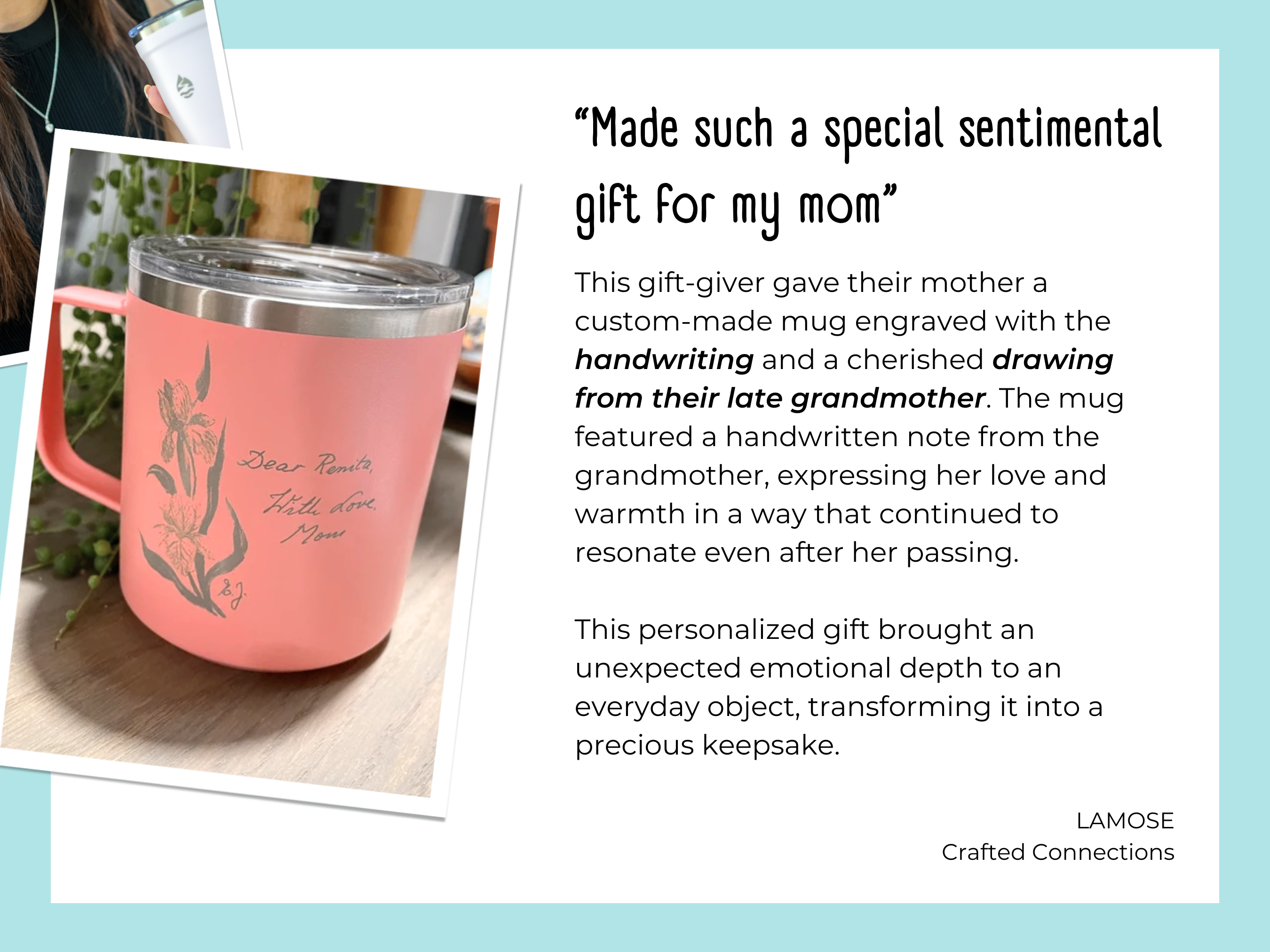 LAMOSE Insulated mug with a polished finish, featuring an engraved statement for the most loving mom. The engraving is elegantly scripted, adding a personal and heartfelt touch to the tumbler.