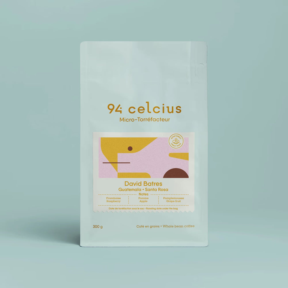 94 Celcius - David Batres Guatemala Coffee - Berries, Grapefruit, Apple - Santa Rosa Region - Tekisic Variety - 1720m Altitude - Finca Batres II Farm - Yellow Honey Anaerobic Process - Light Roast - Specialty Coffee - Ethical Sourcing - Meticulous Production Process - Ecotact Preservation