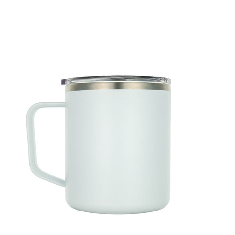 LAMOSE Hudson 18 oz insulated mug with handle and clear lid, ideal for hot and cold beverages.