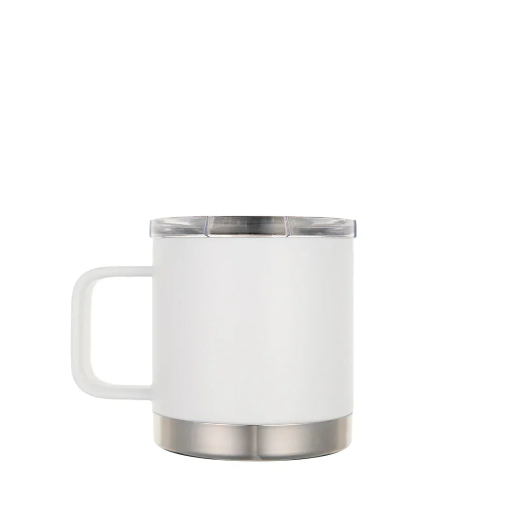 LAMOSE Hudson Pro 12 oz insulated mug with handle and clear lid, ideal for hot and cold beverages.