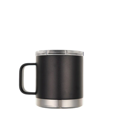 LAMOSE Hudson Pro 12 oz insulated mug with handle and clear lid, ideal for hot and cold beverages.