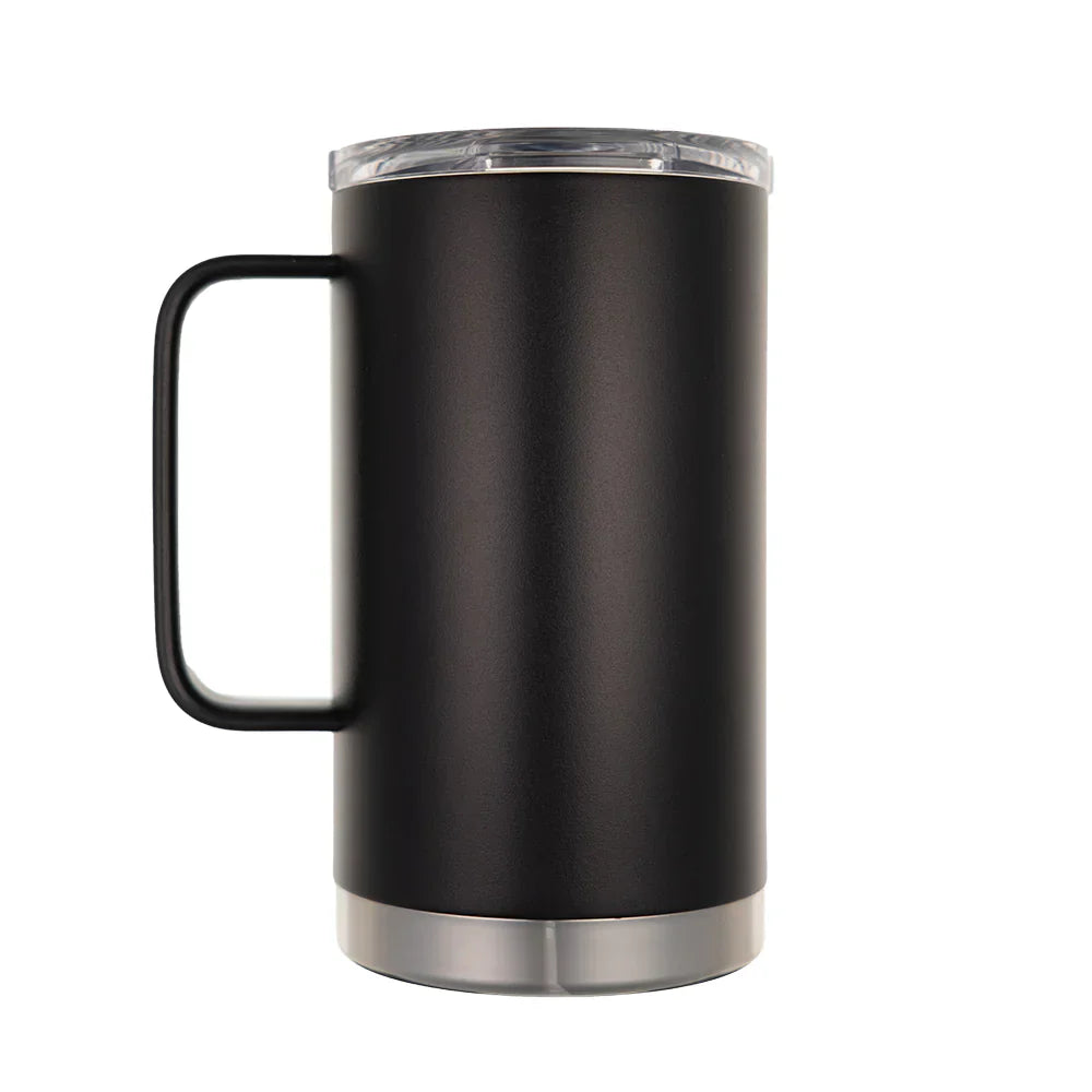 LAMOSE Hudson Pro 24 oz insulated mug with handle and clear lid, ideal for hot and cold beverages.