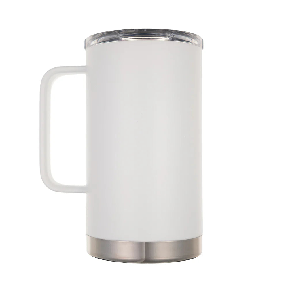 LAMOSE Hudson Pro 24 oz insulated mug with handle and clear lid, ideal for hot and cold beverages.