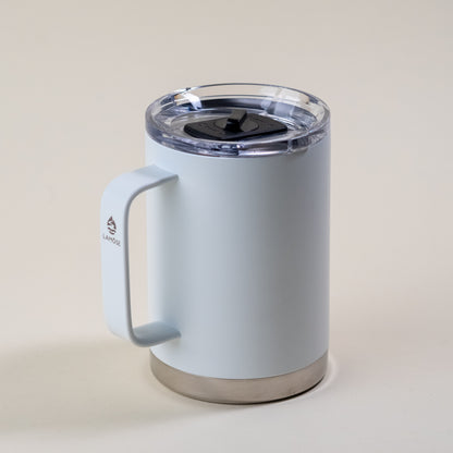 A Lamose insulated coffee mug with handle, designed with double-wall vacuum insulation to keep drinks hot for 6 hours or cold for 24 hours. This stainless steel travel mug features a leakproof slider lid, a durable powder-coated finish, and a comfortable ergonomic handle for easy grip. Perfect for home, office, and on-the-go coffee lovers. 