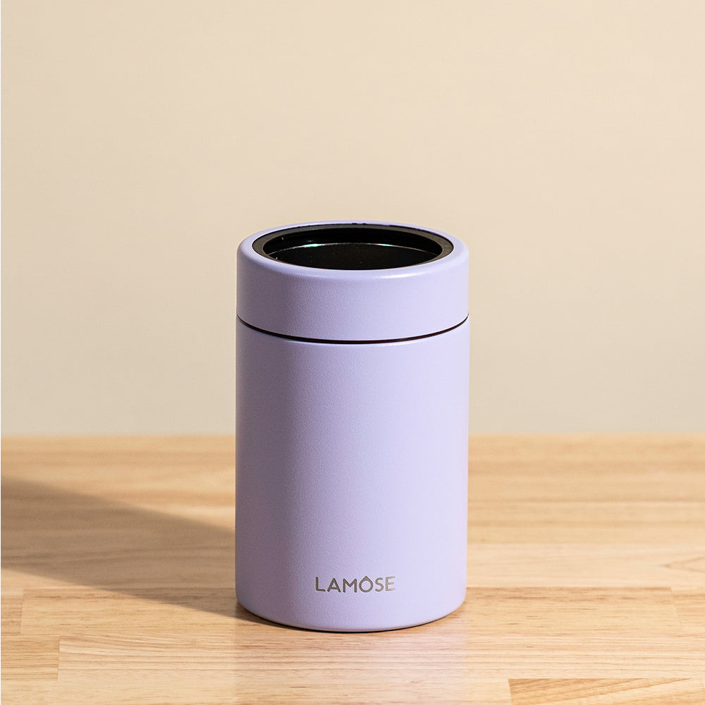 LAMOSE Logan 12 oz double-wall stainless steel maintains drinks icy cold for hours, leakproof security, perfectly fits standard can.  #color_purple