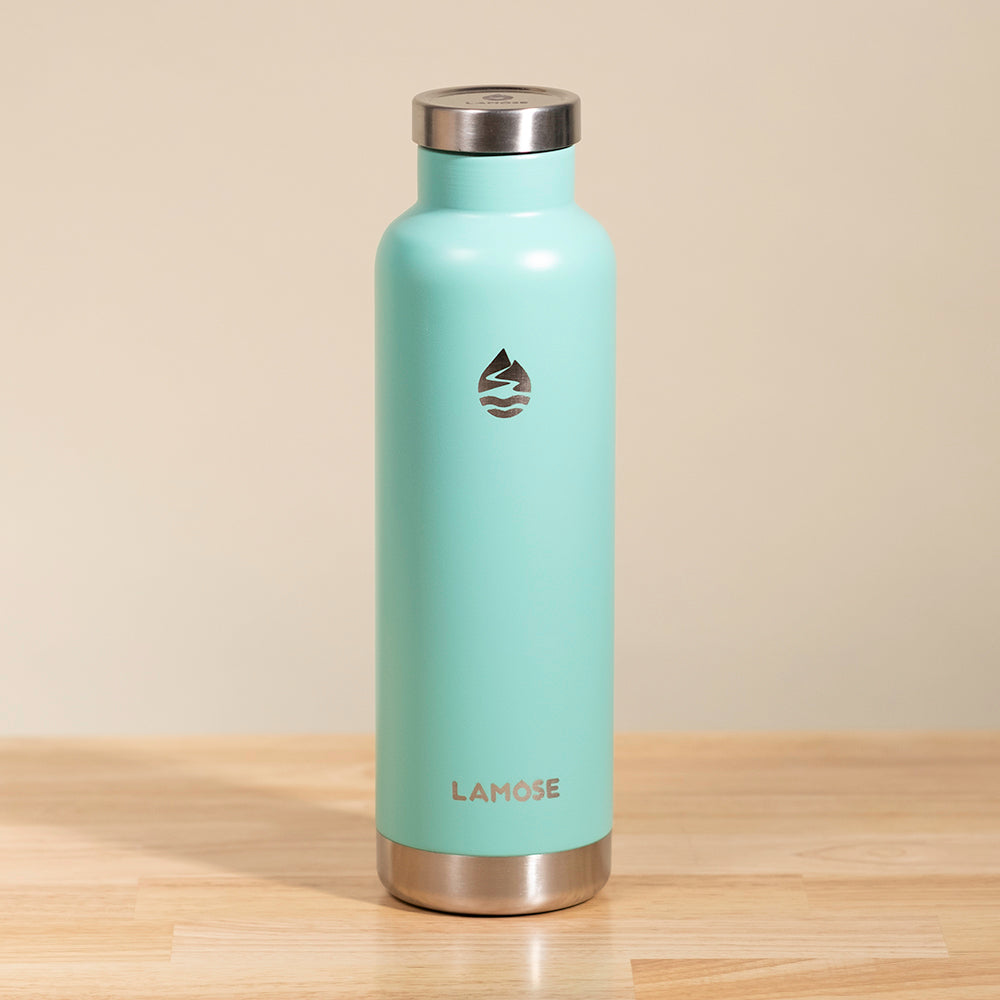 LAMOSE Moraine Insulated Bottle 27 oz, superior 18/8 stainless steel with double-wall vacuum insulation, leak-proof lid, large mouth opening, and suitable for hot and cold beverages.