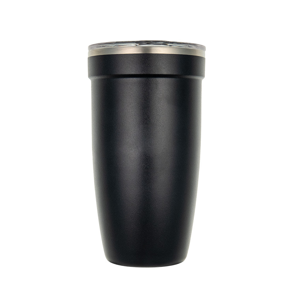 LAMOSE Hudson Pro 16 oz insulated mug with handle and clear lid, ideal for hot and cold beverages.