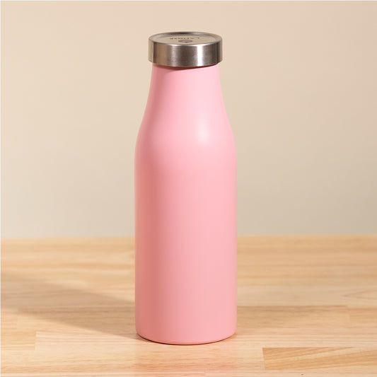 Robson 14oz Insulated Bottle with powder coat finish, dishwasher safe, top-quality insulation, compact design, 18/8 stainless steel, stainless steel lid, and personalized engraving option.